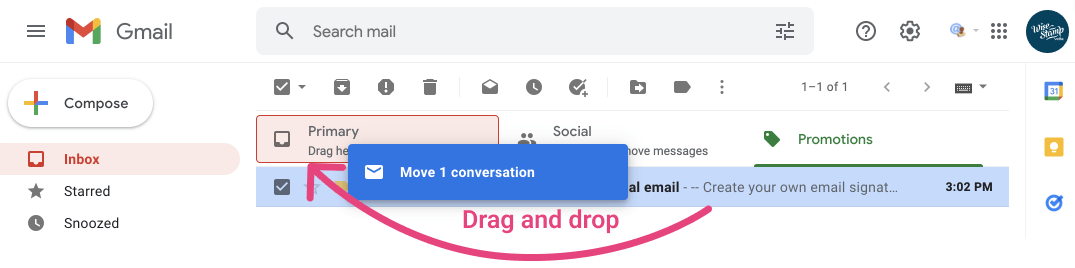 Move to Primary tab in Gmail
